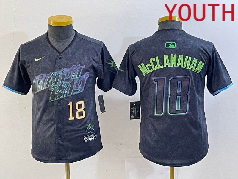 Youth Tampa Bay Rays #18 Mcclanahan Nike MLB Limited City Connect Black 2024 Jersey style 2